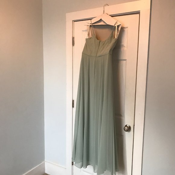 Davids Bridal cowl neck chiffon bridesmaid dress with slit - Picture 6 of 14